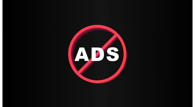 No ads sign symbol animation, advertising blocked concept, digital marketing animation