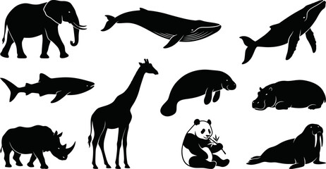 Black silhouettes of various animals on white background © SAYEDAJANNATUL
