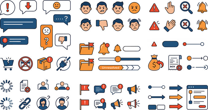Website error 404 page user interface vector elements bundle with angry avatars warning notifications and broken links