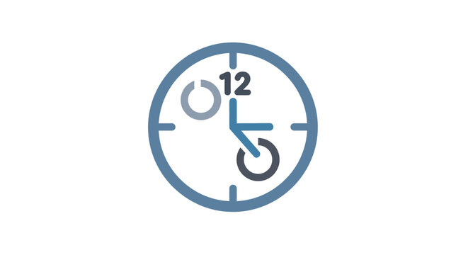 Minimalist digital clock icon with hour hand pointed at 12 and the second hand at 5