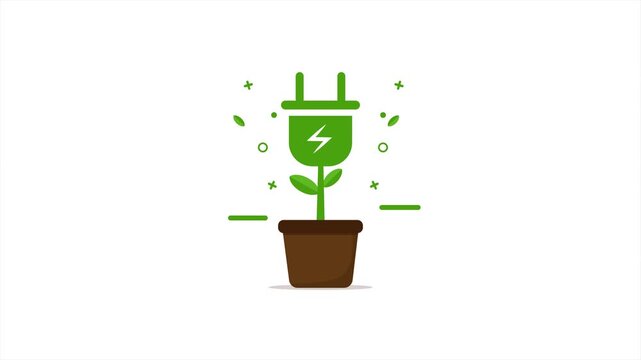 Green energy plant growing in a pot as an electric plug