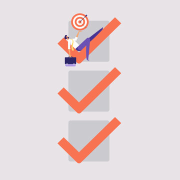 Finish work and achieve goal concept, complete project, challenge to success, businessman finish task checklist to achieve work target