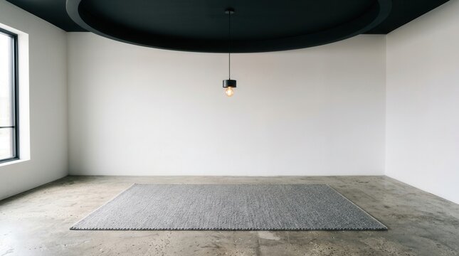 Minimalistic and modern interior design of An empty exhibition space with a pedestal, featuring