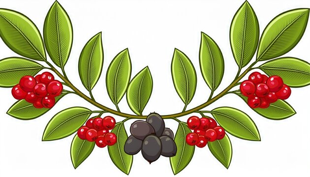 Laurel With Bery Branches Isolated On White
