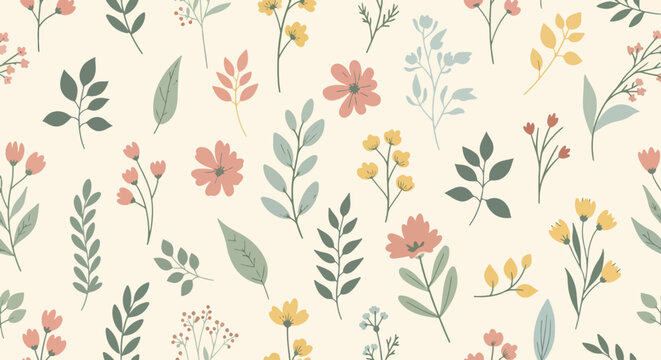 Natural flower pattern background vector green leaves backdrop
