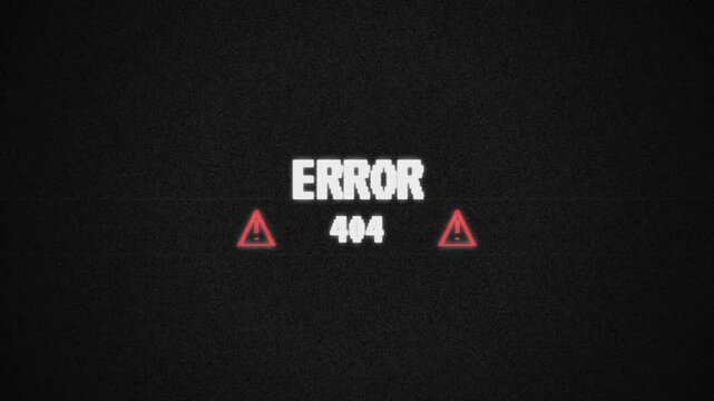 Error 404 Not Found Glitch Animation with Warning Icons 4k video animation seamless loop