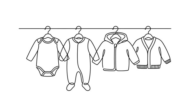 Baby Clothes Line Drawing, Cute Onesies and Jackets