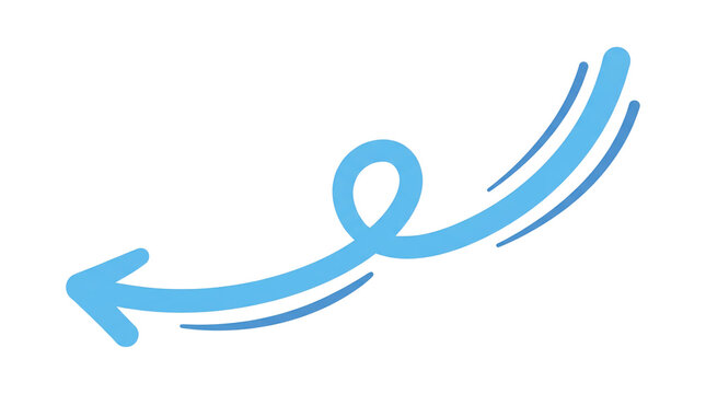 Blue curved loop arrow transparent PNG isolated direction pointer clipart for navigation, workflow, motion design