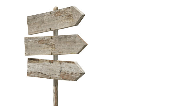 Three Blank Weathered Wooden Hanging Signs on Transparent Background, Rustic Blank Timber Planks