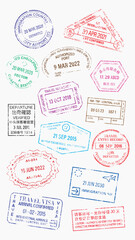 Obraz premium Colorful passport stamps collection design vector elements