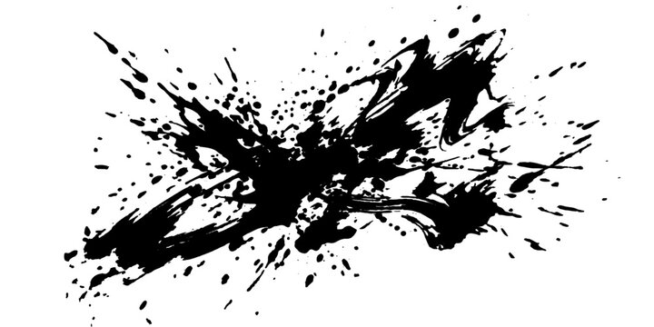 Ink splatter burst, abstract art, dynamic splash, chaotic design, black ink explosion.