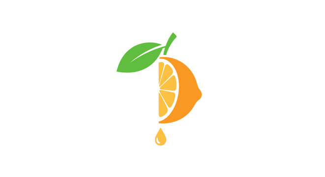 Fresh citrus fruit illustration of a sliced lemon with leaf and juice drop logo