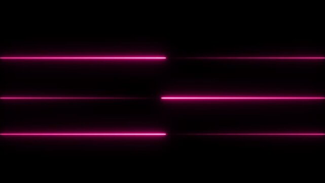 Glowing pink neon horizontal lines animation on black background, futuristic speed line loop