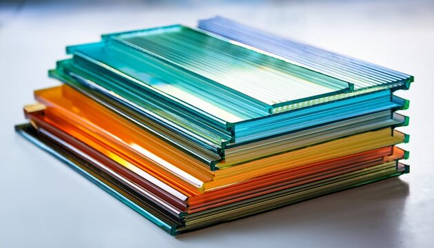 colored laminated glass sheets stack decorative tinted window material sample