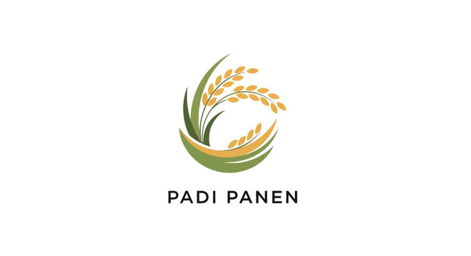 Minimalistic Padi Panen logo design featuring rice plants with a clean and natural aesthetic