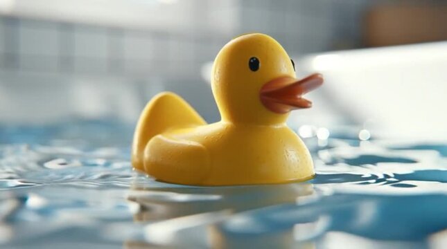 Rubber duck floating in a pool.