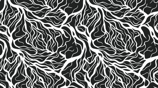 Seamless pattern with intricate white branching vein structures on a dark charcoal gray background