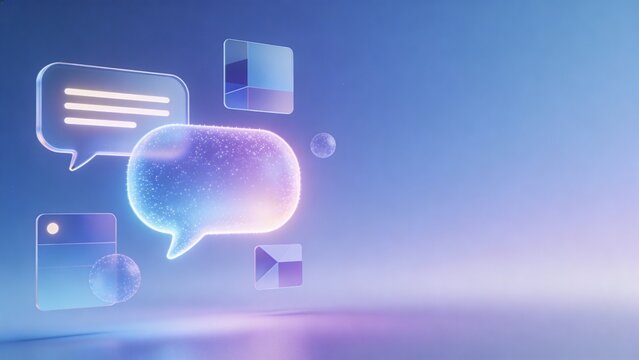Chat bubbles and app icons for chatbot, messaging UI, conversational AI and customer support