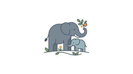Cute Elephant Family with Baby Elephant and Orange Fruits Illustration © Hanhan Putri