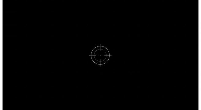 Digital sniper scope reticle overlay with moving crosshair target animation