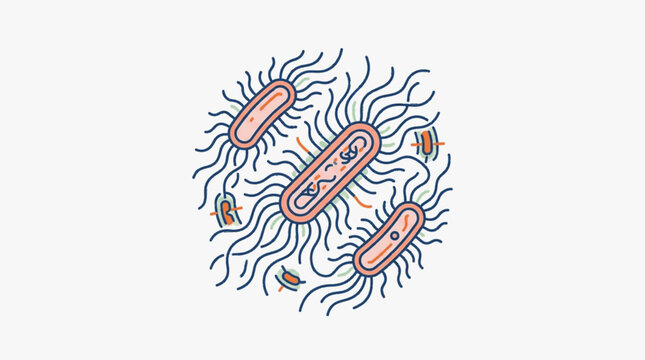 Illustration of rod shaped bacteria with flagella.