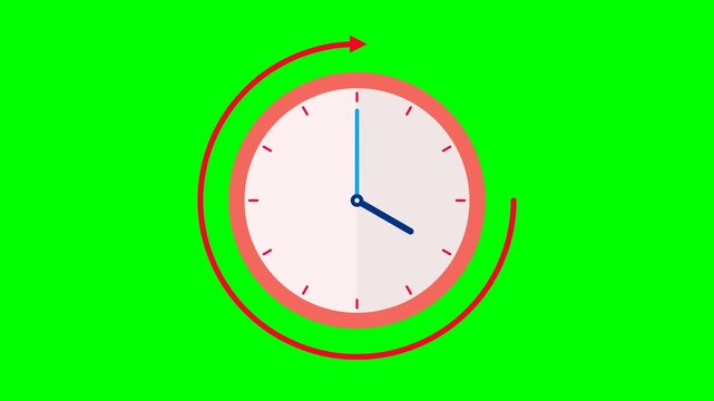 Animated clock on green background.