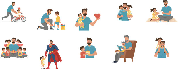 Fototapeta premium Father and Children Celebrating, Fathers Day Gift Giving and Family Bonding