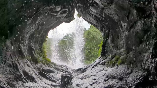 Waterfall seen from Tiger's cave also known as Waghbil, Badlapur, Mumbai, Maharashtra.