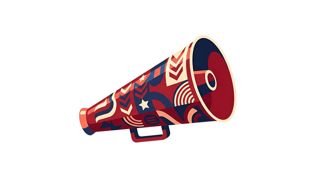 Stylized cheer megaphone vector with patriotic geometric patterns