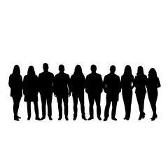 Group of diverse professionals stands in a row to represent a united corporate team. © RanaMuhammad