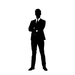 Businessman stands with his arms crossed while wearing a formal suit and tie. © RanaMuhammad