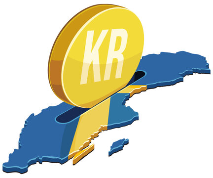 Vector artwork symbolizing financial investment, national budget, economic growth, and savings in Swedish Krona inside the country map, (cut out)