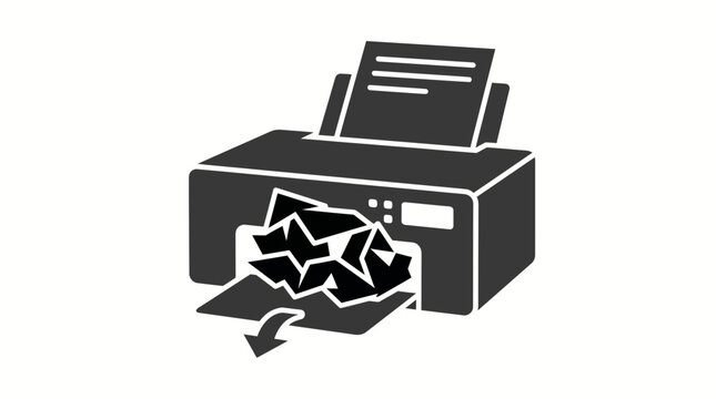 Printer malfunction icon with crumpled paper and document