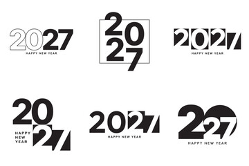 Obraz premium Modern 2027 Happy New Year logo set. 2027 Happy New Year symbol collection. Vector minimalist black 2027 New Year labels. Holiday symbols for greeting card, brochure, poster, branding and printing.