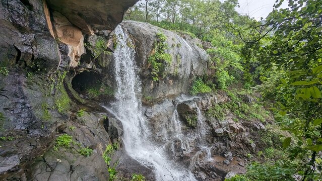 Waghbil cave waterfall, or Tiger's cave waterfall, near Mumbai, Maharashtra