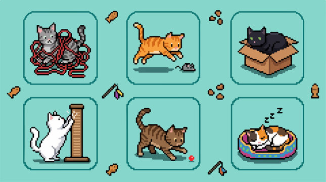 Pixel art cat vector icons