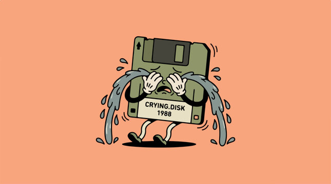 Crying floppy disk character