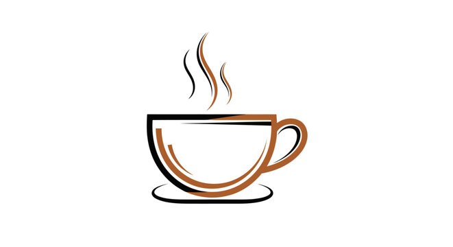 Minimalist Illustration of a Steaming Coffee Cup on a White Background