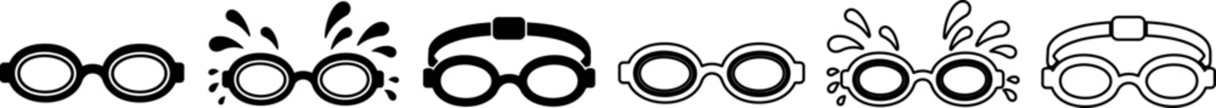 Swim goggles in different styles with splash water icons