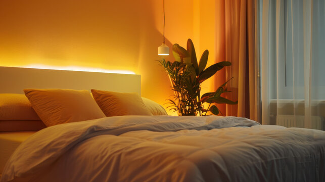 Cozy Bedroom with Smart Lighting Enhancing Circadian Rhythm