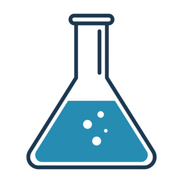 Laboratory glass flask icon with blue liquid chemistry laboratory experiment research illustration scientific analysis education university
