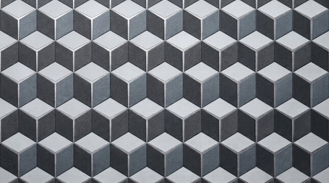 extured grey wallpaper roll with silver geometric isometric cube pattern.