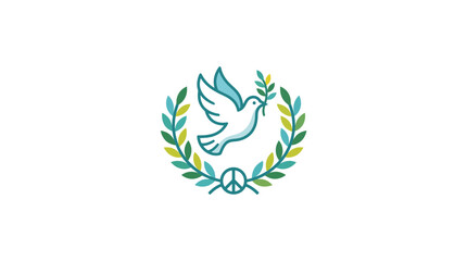 Fototapeta premium Dove of Peace with Laurel Wreath and Peace Symbol - Vector Illustration