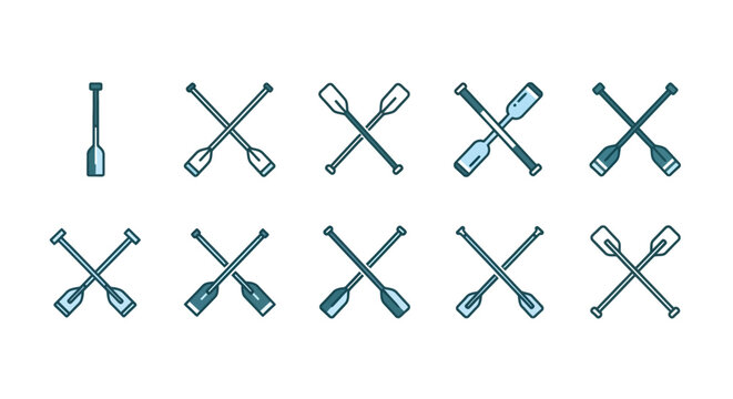 Set of crossed oars vector illustration of rowing equipment elements
