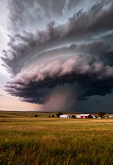 Fototapeta premium Massive Supercell Thunderstorm Cloud Over Rural Farm Landscape