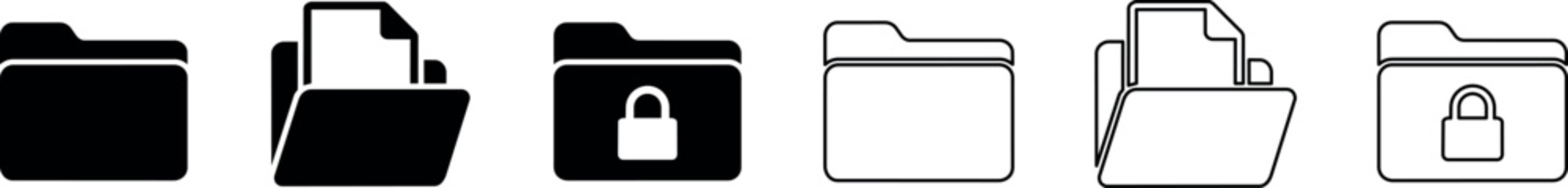 Folder and document icons with locked folder in solid and outline styles