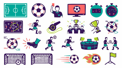 Football soccer game icons set with various elements and equipment © Vision Plus Studio
