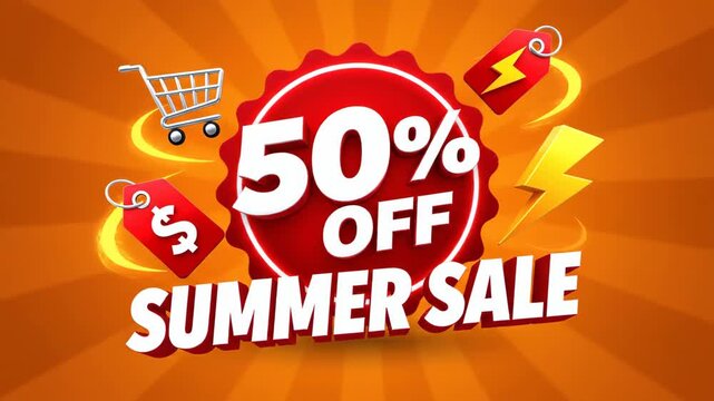 Animated summer sale countdown with 50 off discount