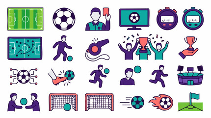 Soccer and Football Game Sport Vector Icons Set with Equipment © Vision Plus Studio