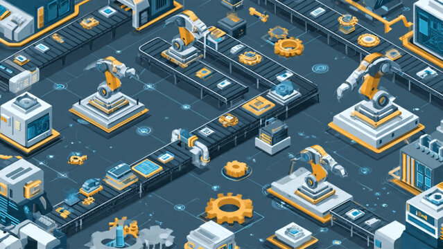 Futuristic Digital Circuit Board with Microchips and Technology Elements.